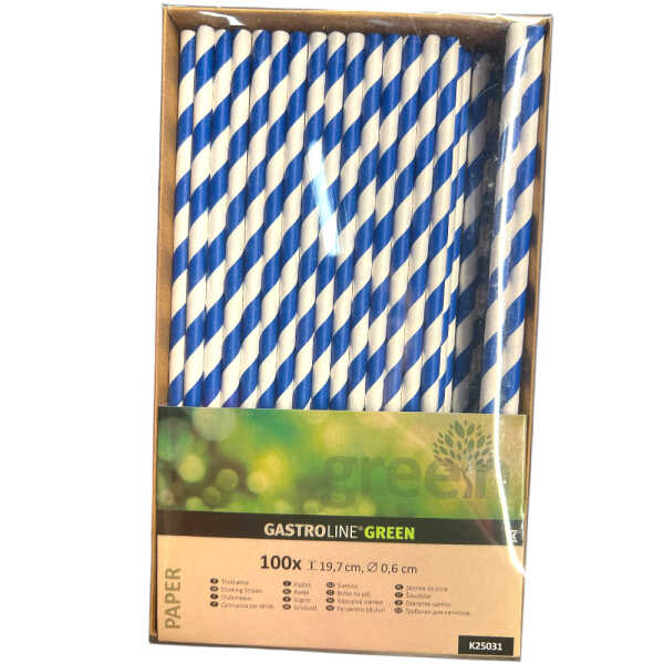 Papier‑Trinkhalme blau‑weiß gestreift 19,7 cm 100 Stück Oktoberfest Strohhalm