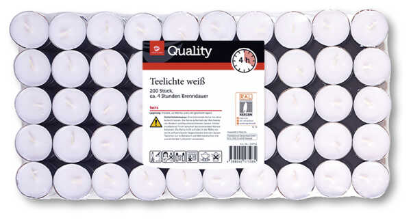 TGQ Teelichter 200er Pack Gastronomie Kerzen Teelicht 4 Stunden Brenndauer