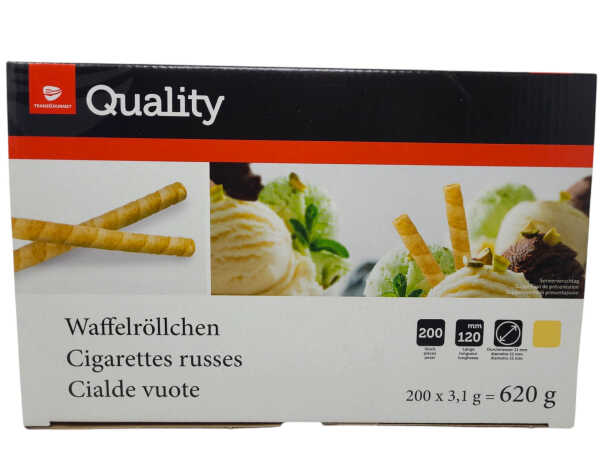 TGQ Waffelröllchen 200x 3,1g (620g) 11 mm DM Hohlhippen Eis Dekoration