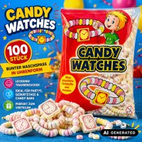 Sweet Stories Traubenzucker Uhren 100 Stück – bunte Retro Süßigkeiten im Vorratsbeutel Candy Watches
