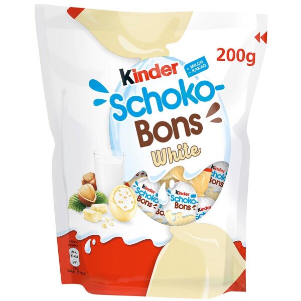 kinder Schoko Bons White 200 g – Weiße Schokolade mit Haselnuss‑Milchcremefüllung, Marken‑Snack