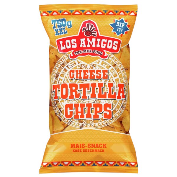 Los Amigos Tortilla Chips Cheese 750g – Knusprige Maischips mit Käsegeschmack Tex Mex