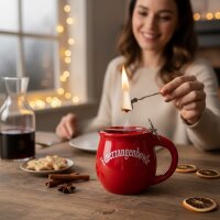 Feuerzangentasse Präsentbox Becher rot Keramik Feuerzangenbowle mit 3 Zuckerhütchen
