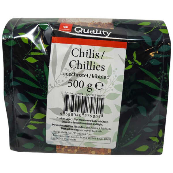 TGQ Chilis geschrotet 500g Beutel Gewürz Kräuter Kochen Küche Gastro