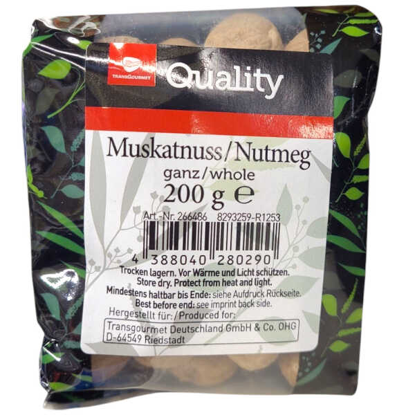TGQ Muskatnuss ganz 200g Beutel Gewürz Kräuter Kochen Küche Gastro