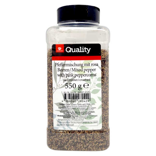 Transgourmet Quality Pfeffer bunt geschrotet 550g Dose Vorrat Gewürz