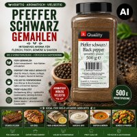 TGQ Pfeffer schwarz gemahlen 500 g Streudose – Aromatischer schwarzer Pfeffer für Küche & Gastronomie