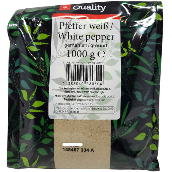 TGQ Pfeffer weiß gemahlen 1000g Beutel Gewürz Kräuter Kochen Küche Gastro