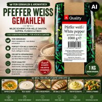 TGQ Pfeffer weiß gemahlen 1000 g Beutel – Fein gemahlener weißer Pfeffer für Küche & Gastronomie