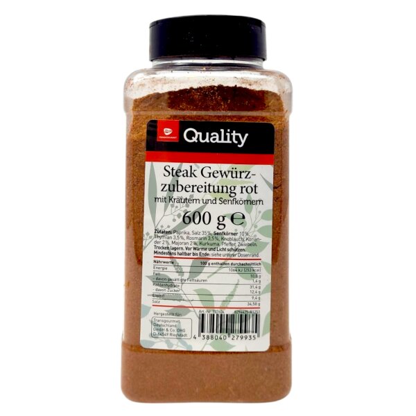 TGQ Steak Gewürzzubereitung rot 600g Dose Gewürz – Würzmischung für Steak & Grillfleisch