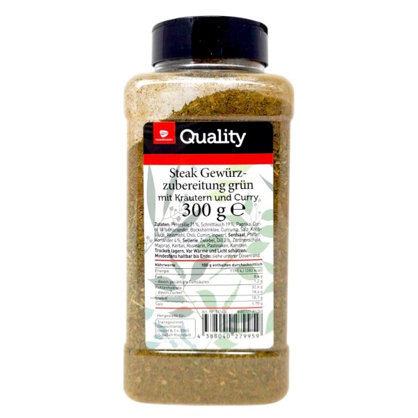 TGQ Steak Gewürzzubereitung grün 300g Dose Gewürz – Kräuter-Gewürzmischung mit Curry