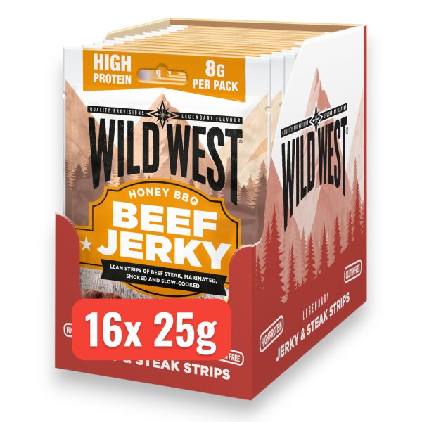 16x Wild West Honey BBQ Beef Jerky 25g – Süß-würziger Rindfleisch-Snack mit Honig & BBQ-Geschmack