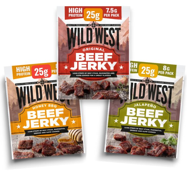 Wild West Beef Jerky Testpaket Honey BBQ Jalapeno Original 3x 25g