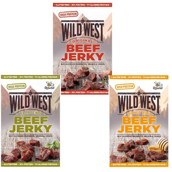 Wild West Beef Jerky Testpaket Honey BBQ Jalapeno Original 3x 25g