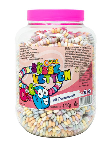 Cool Süße Ketten 100er Bunte Retro-Traubenzucker-Ketten im Vorrats‑Becher 1,7 kg