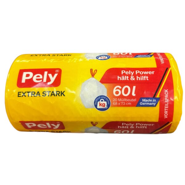 Pely Zugband-Müllbeutel Extra Stark 60 Liter 20 Stück