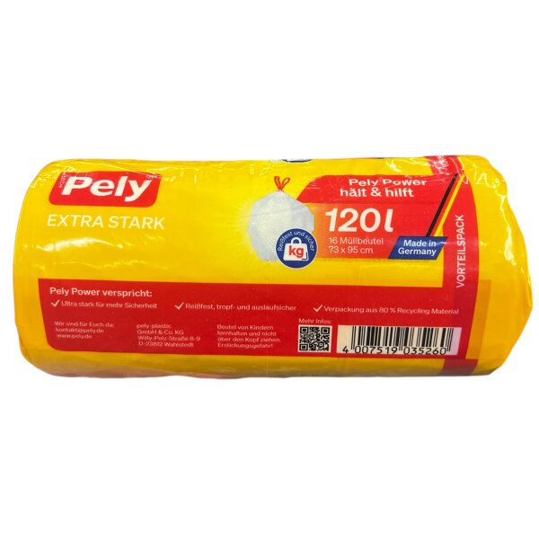Pely Zugband-Müllbeutel Extra Stark 120 Liter 16 Stück