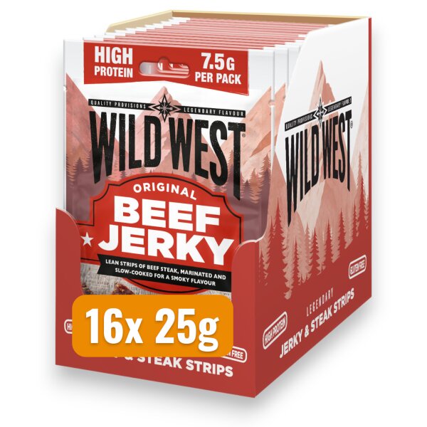 16x Wild West Beef Jerky Original 25g Trockenfleisch Protein Snack Vorrat
