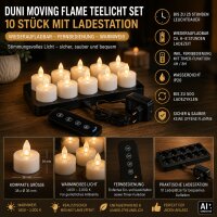 Duni LED Set Moving Flame warm white 10 Stück wiederaufladbar Ladestation Fernbedienung