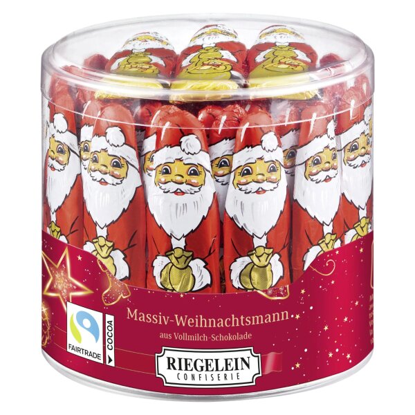 Riegelein Massiv-Weihnachtsmann groß 812,5 g – 65 Weihnachtsmänner aus Vollmilchschokolade