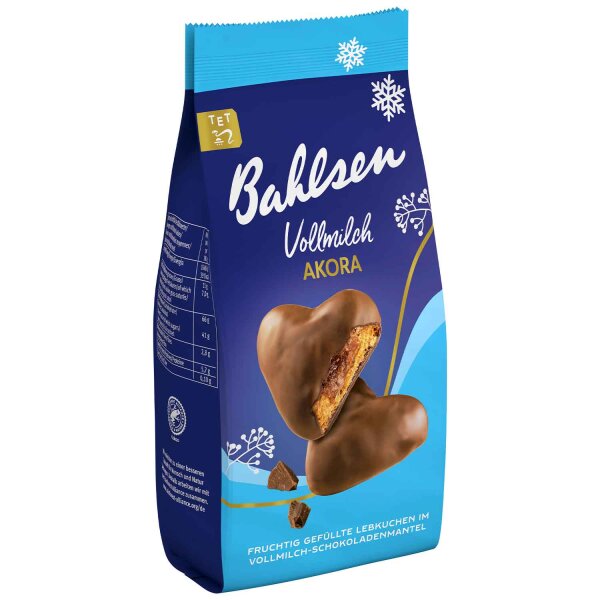 Bahlsen Akora Vollmilch 150 g – Gefüllte Lebkuchenherzen mit Vollmilchschokolade