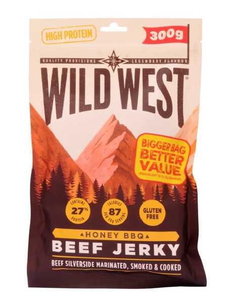 Wild West Beef Jerky Honey BBQ Jerk Protein Snack 300gTrockenfleisch