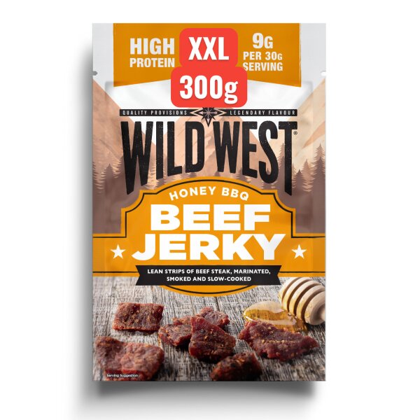 Wild West Honey BBQ Beef Jerky 300g XXL Big Pack – Süß-würziger Rindfleisch-Snack mit Honig & BBQ-Geschmack