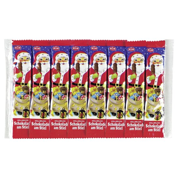 Weihnachtsmann am Stiel 8 Stück 120 g Vollmilchschokolade Schoko Lolly