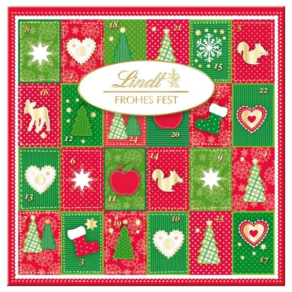 Lindt Frohes Fest Mini‑Tisch Adventskalender (115 g) – Premium Vollmilch‑ und Weiße Schokoladenkugeln im festlichen Design