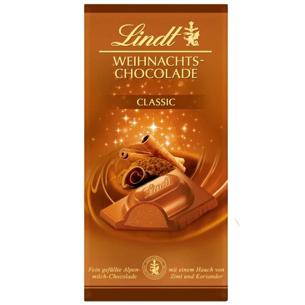 Lindt Weihnachts-Chocolade Classic 100 g – Vollmilchschokolade mit Nusscrème, Zimt & Koriander