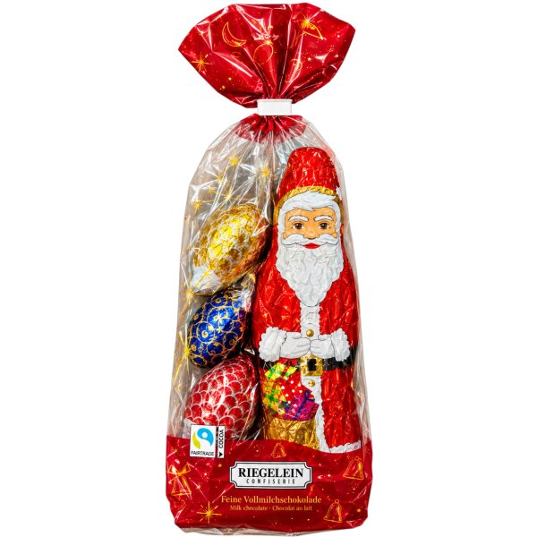 Riegelein Weihnachts-Mischbeutel 100 g – Vollmilchschokolade mit Weihnachtsmann & Schokokugeln Tüte Präsent