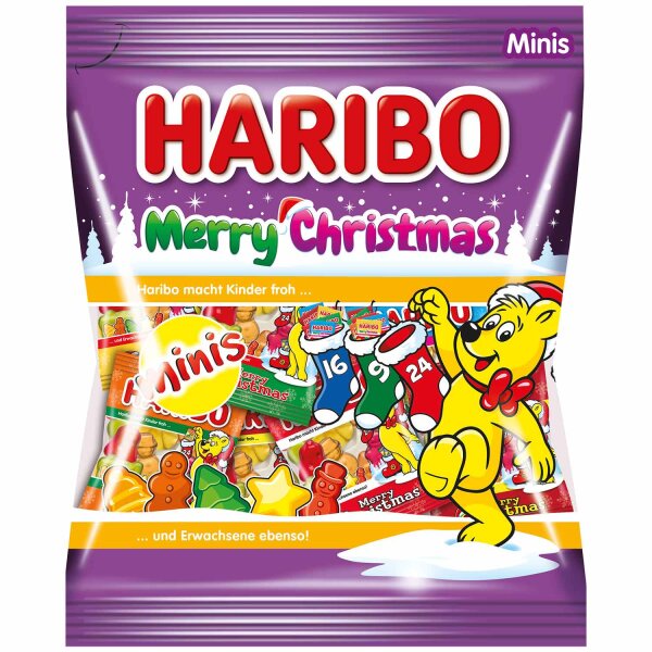 HARIBO Merry Christmas Minis 250 g – Weihnachten Fruchtgummi 21 Minibeutel