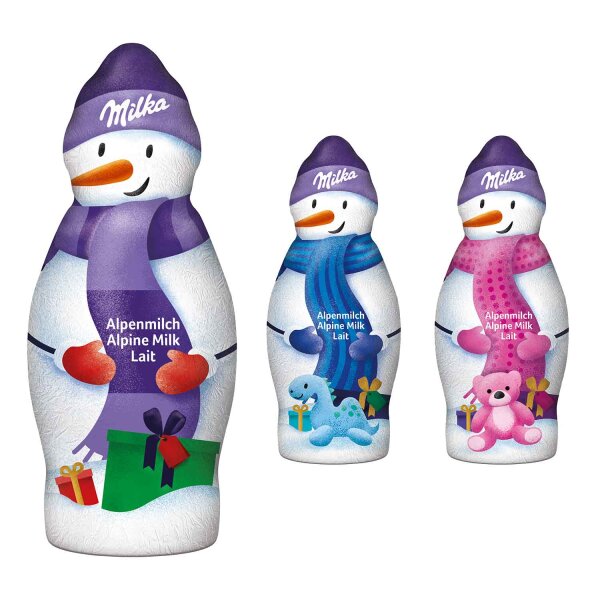 1x Milka Schneemann Alpenmilch 50 g Alpenmilch Schoko - 3 Farben sortiert