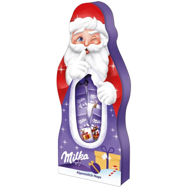 Milka Naps Weihnachtsmann 115 g – 25 einzeln verpackte Alpenmilch-Schokoladentäfelchen