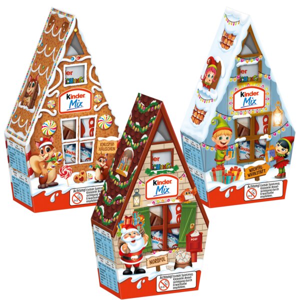 1x kinder Mix Häuschen 76 g – Weihnachts-Süßigkeiten mit kinder Schokolade, Country & Überraschung, 3 Designs