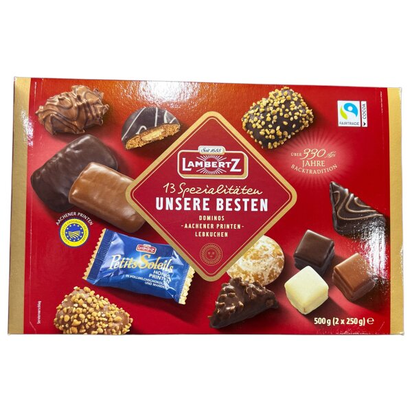 Lambertz Unsere Besten 13 Spezialitäten 500 g – Aachener Printen, Lebkuchen & Dominos