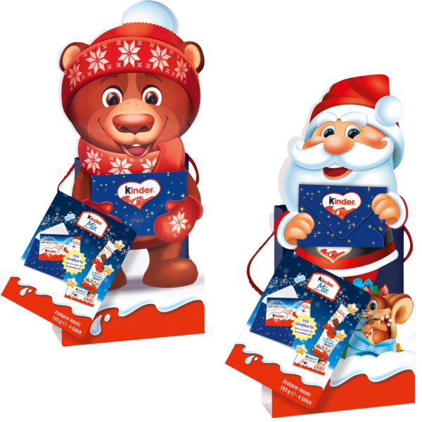 1x Kinder Mix Geschenktüte 193 g – Weihnachtlicher Schoko-Mix mit Kinder Schokolade, Country & Schoko-Bons - Bär oder Weihnachtsmann
