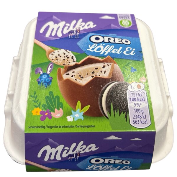 Milka Löffel Ei Oreo 4 x 32 g – 4 Eier aus Alpenmilch-Schokolade mit Oreo-Creme