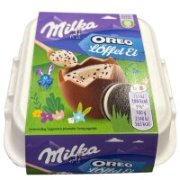 Milka Löffel Ei Oreo 4 x 32 g – 4 Eier aus Alpenmilch-Schokolade mit Oreo-Creme
