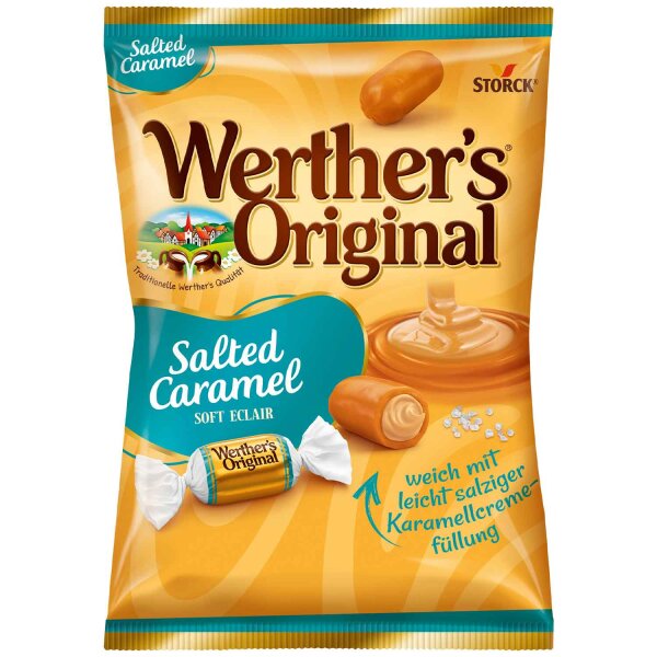 Werthers Original Soft Eclair Salted Caramel 180 g – Weiche Karamellbonbons mit gesalzener Karamellfüllung