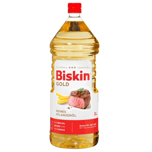 Biskin Gold Reines Pflanzenöl 2 Liter – Hoch erhitzbares Speiseöl für Küche & Gastronomie