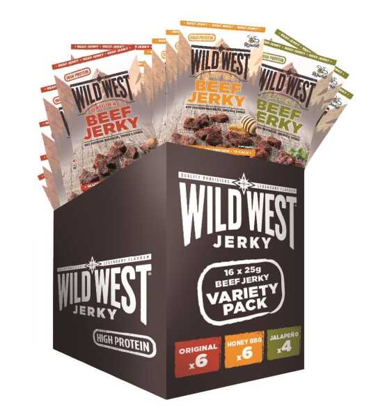 Wild West Beef Jerky Mix Box 16 x 25 g ORIGINAL, HONEY BBQ, JALAPENO
