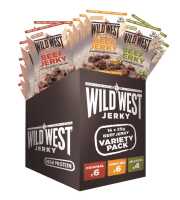 Wild West Beef Jerky Mix Box 25g - 16er Pack (16 x 25 g) Trockenfleisch vom Rind - Getrocknetes High Protein Dörrfleisch | beinhaltet 3 Sorten ORIGINAL, HONEY BBQ, JALAPENO