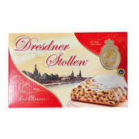 Original Dresdner Stollen 500 g Traditionsstollen mit Rosinen und Butter im Geschenkkarton Emil Reimann