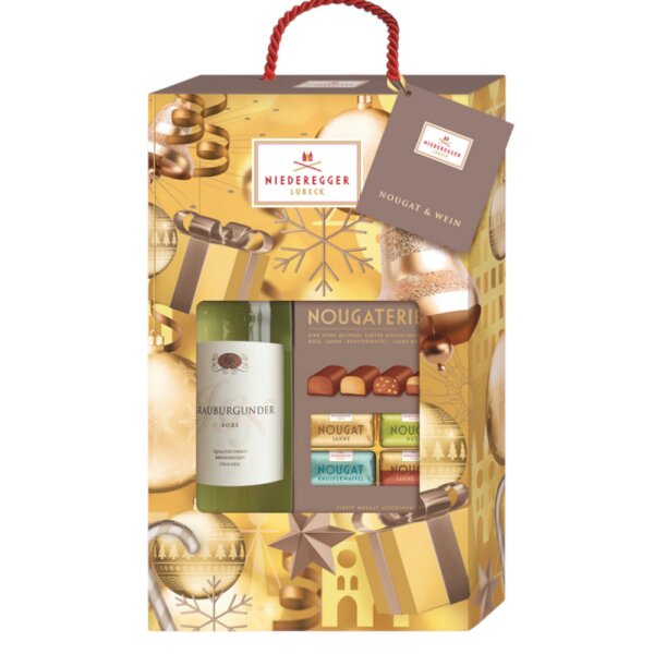Niederegger Nougat & Weißwein Geschenkset – Feinste Nougatpralinen mit Vollmilchschokolade & Weißwein (950 g)