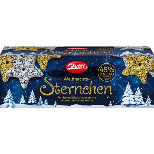 Zetti Weihnachts-Sternchen 250 g – Feinherbe Schokoladensterne mit bunten Zuckerstreuseln 250g