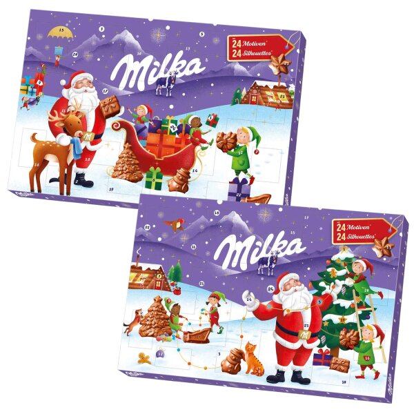 1x Milka Adventskalender groß 200 g – 24 Schokoladenfiguren, 2 Motive sortiert