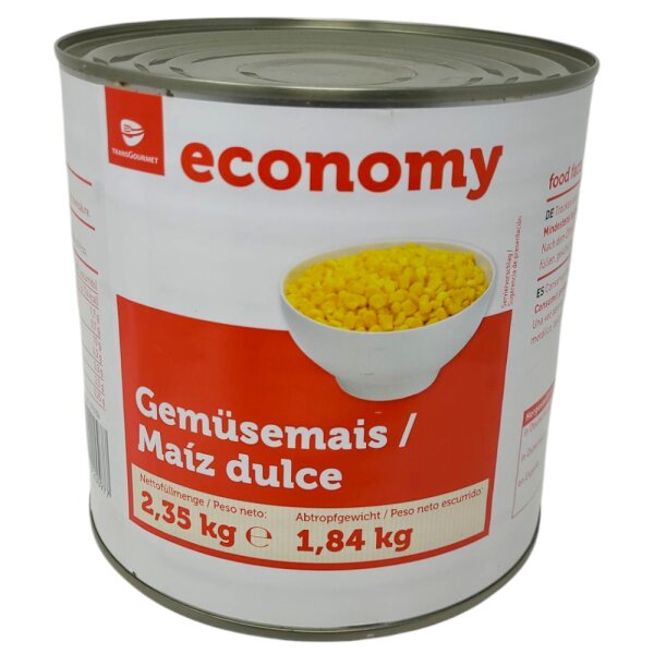 TGE Gemüsemais 2,35kg 1,84kg Abtropfgewicht Mais Vorrat Konserve