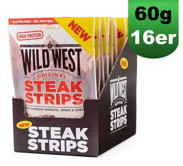 16x Wild West Steak Strips Beef Jerky ORIGINAL 60g