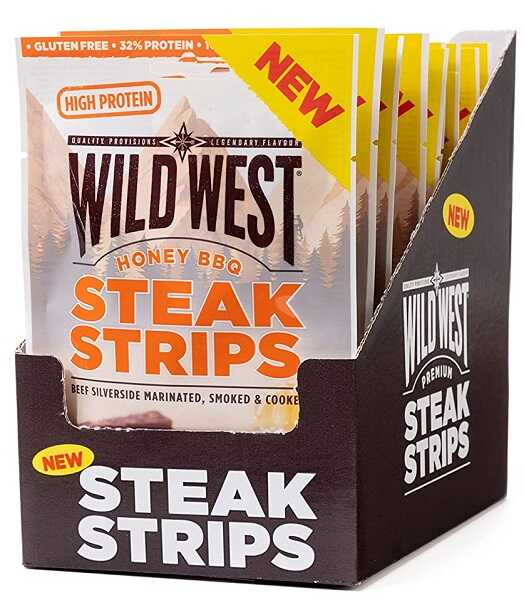 16x Wild West Steak Strips Beef Jerky HONEY BBQ 25g